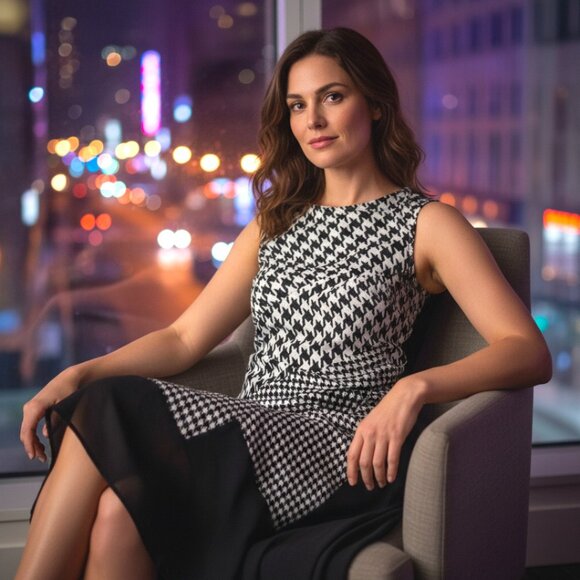 Monse Asymmetrical Black White Hounds Tooth Style Sleeveless Dress, Size Small - Picture 12 of 12